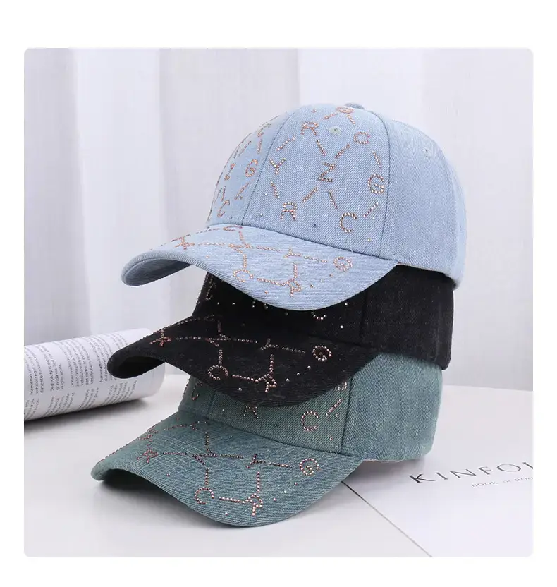 Women Blue Rhinestone Baseball Cap with Korean Design — feature 21