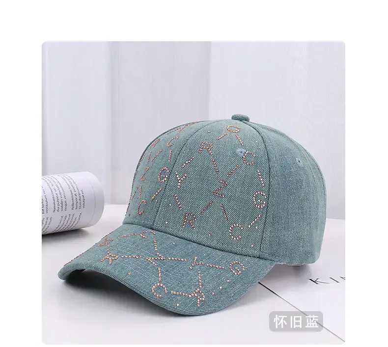 Women Blue Rhinestone Baseball Cap with Korean Design — feature 22