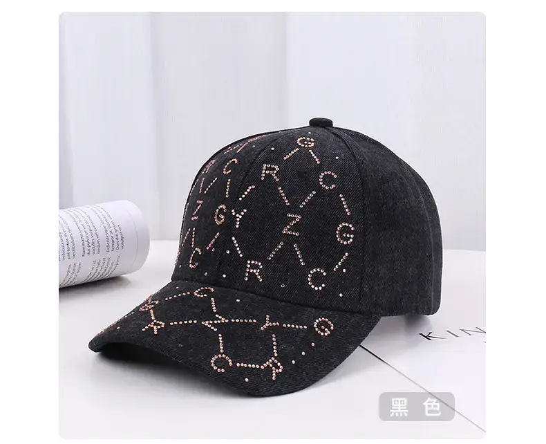 Women Blue Rhinestone Baseball Cap with Korean Design — feature 23
