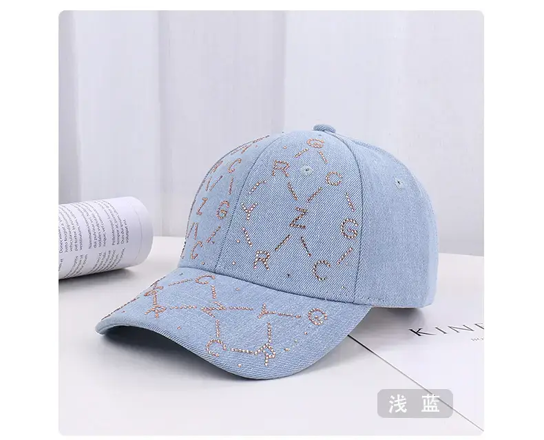 Women Blue Rhinestone Baseball Cap with Korean Design — feature 24
