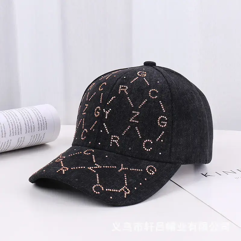 Women Blue Rhinestone Baseball Cap with Korean Design - Image 3