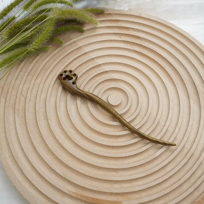 Antique Gold Silk Sandalwood Hairpin with Bell - Image 10