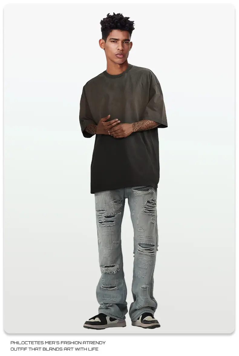 270g Heavy Cotton Violets Loose Shoulder T-Shirt — feature 21