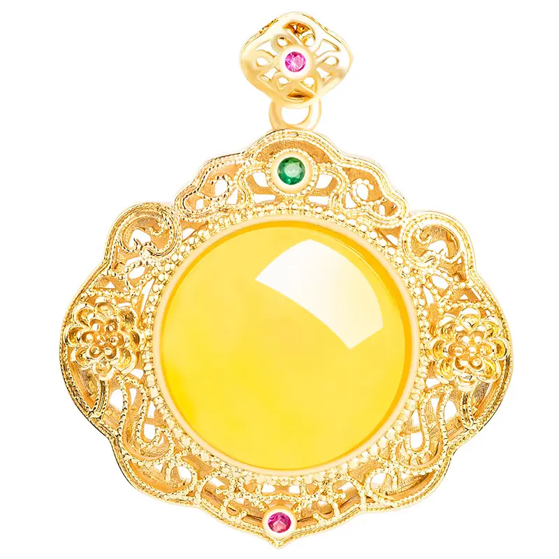 Natural Yellow Onyx Egg Face Copper Gold Plated Ice Jade Pendant Women's Necklace - Image 6