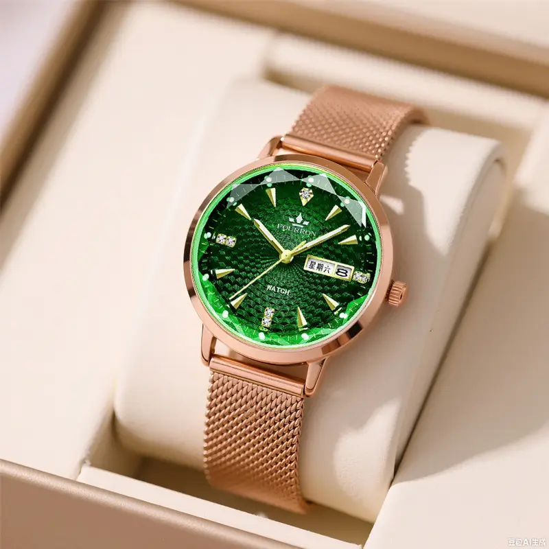 Women's Watch TikTok live hot sale Milan strap fashion simple thin double calendar Diamond-embedded waterproof Korean style women's