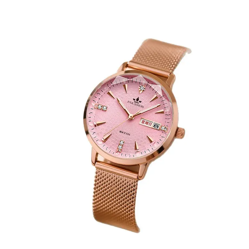 Women's Watch TikTok live hot sale Milan strap fashion simple thin double calendar Diamond-embedded waterproof Korean style women's