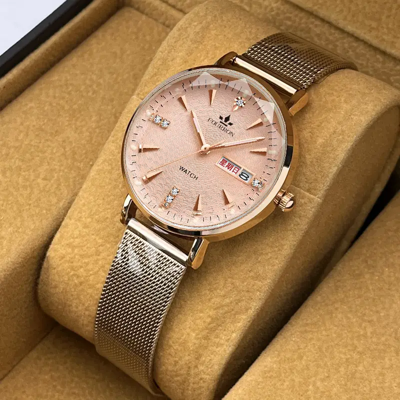 Women's Watch TikTok live hot sale Milan strap fashion simple thin double calendar Diamond-embedded waterproof Korean style women's — feature 2