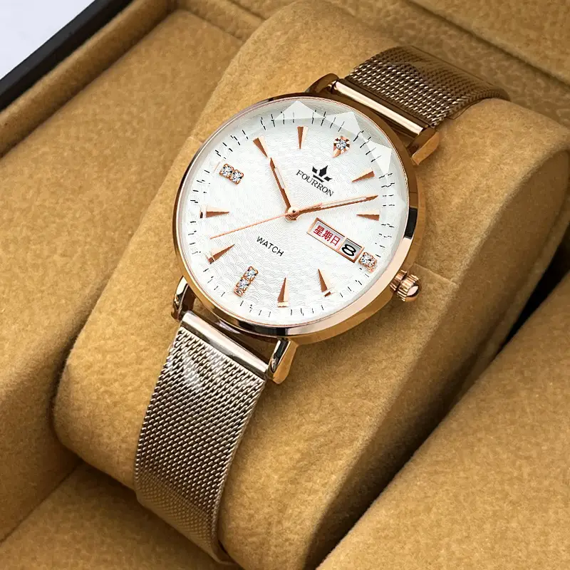 Women's Watch TikTok live hot sale Milan strap fashion simple thin double calendar Diamond-embedded waterproof Korean style women's — feature 4