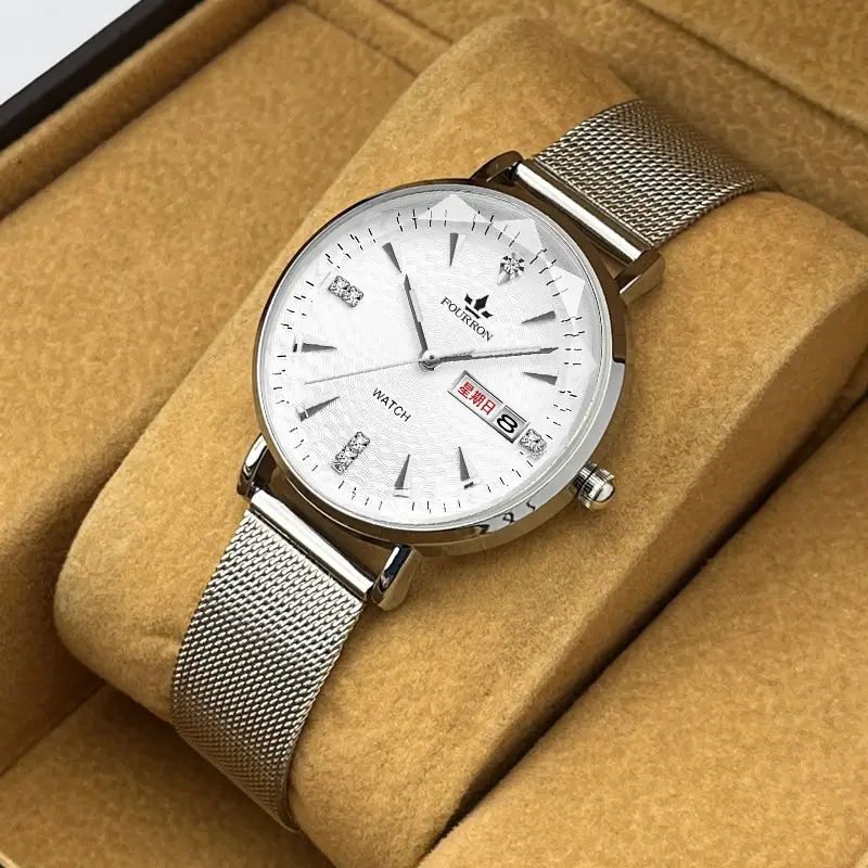 Women's Watch TikTok live hot sale Milan strap fashion simple thin double calendar Diamond-embedded waterproof Korean style women's — feature 7