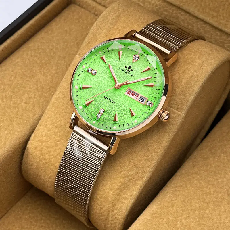 Women's Watch TikTok live hot sale Milan strap fashion simple thin double calendar Diamond-embedded waterproof Korean style women's — feature 9