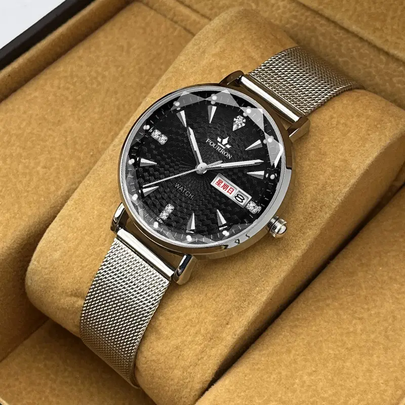 Women's Watch TikTok live hot sale Milan strap fashion simple thin double calendar Diamond-embedded waterproof Korean style women's