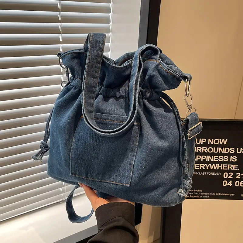 Denim Bucket Bag Women 2023 New Autumn Winter Crossbody Large Capacity - Image 2