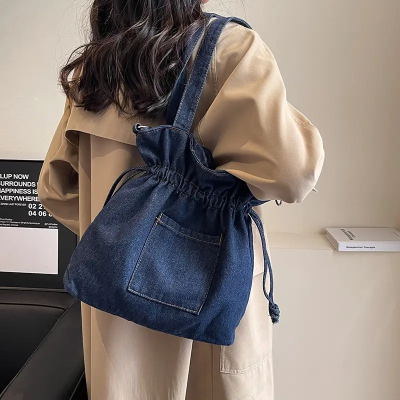 Denim Bucket Bag Women 2023 New Autumn Winter Crossbody Large Capacity - Image 3
