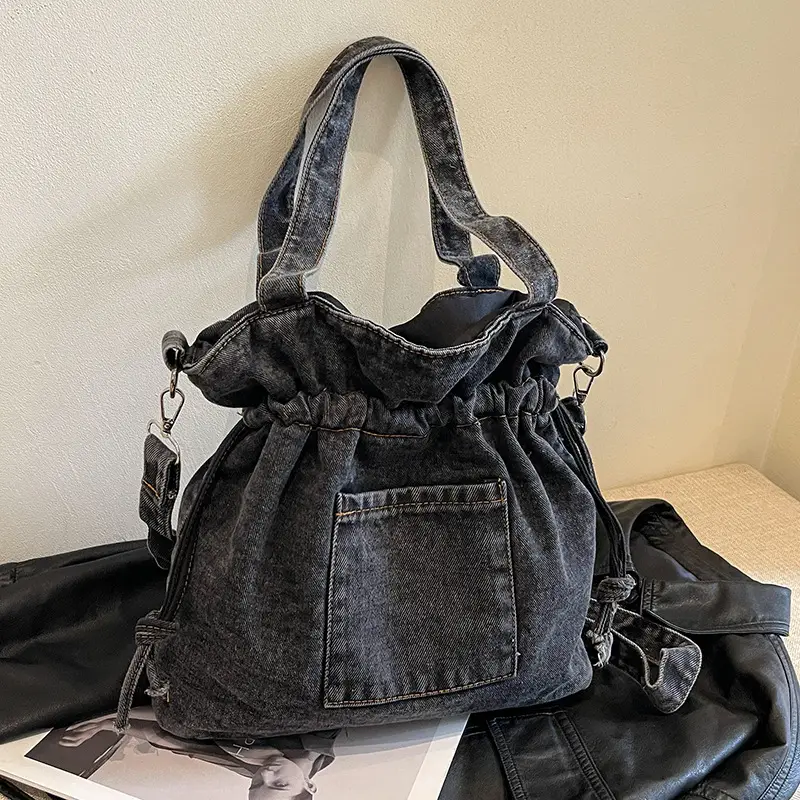 Denim Bucket Bag Women 2023 New Autumn Winter Crossbody Large Capacity - Image 4