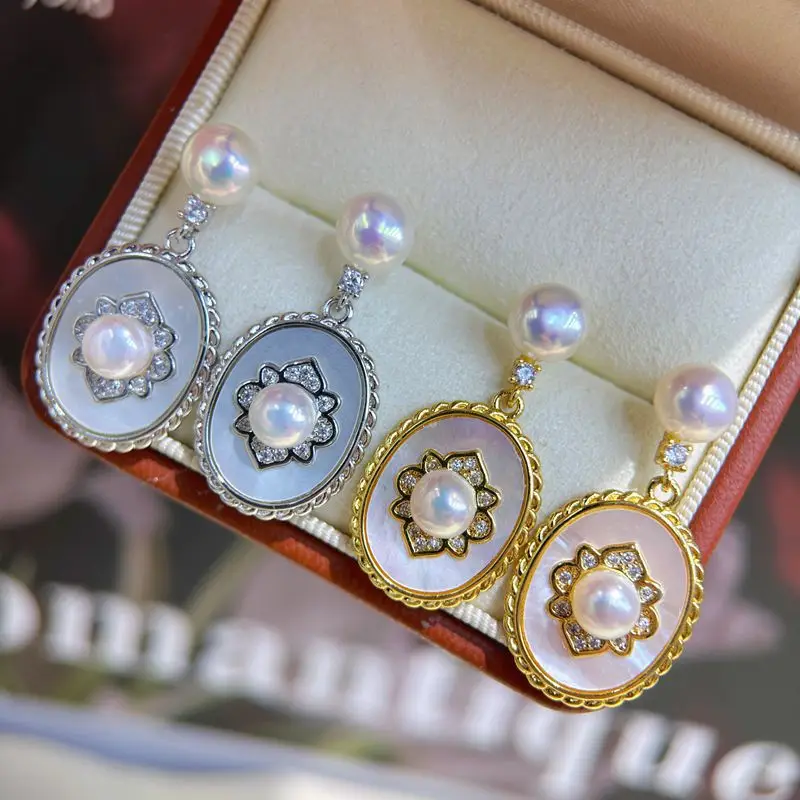Zhuji Pearl Earrings S925 Silver Sea Shell Green - Image 2