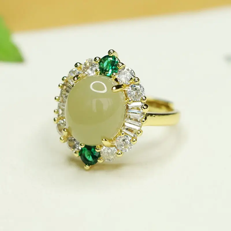 Aiyu Natural Hetian Jade Ring Clear Water Jade Prong Setting - Image 3