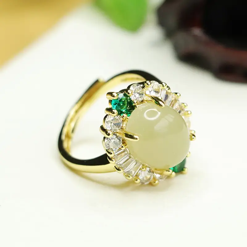 Aiyu Natural Hetian Jade Ring Clear Water Jade Prong Setting - Image 4