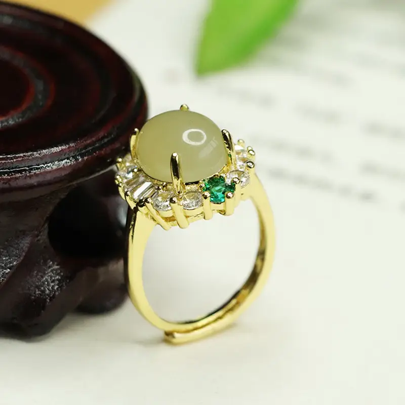 Aiyu Natural Hetian Jade Ring Clear Water Jade Prong Setting - Image 5