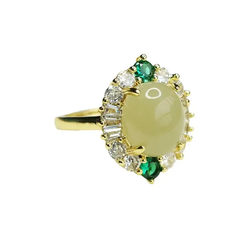 Aiyu Natural Hetian Jade Ring Clear Water Jade Prong Setting - Image 6