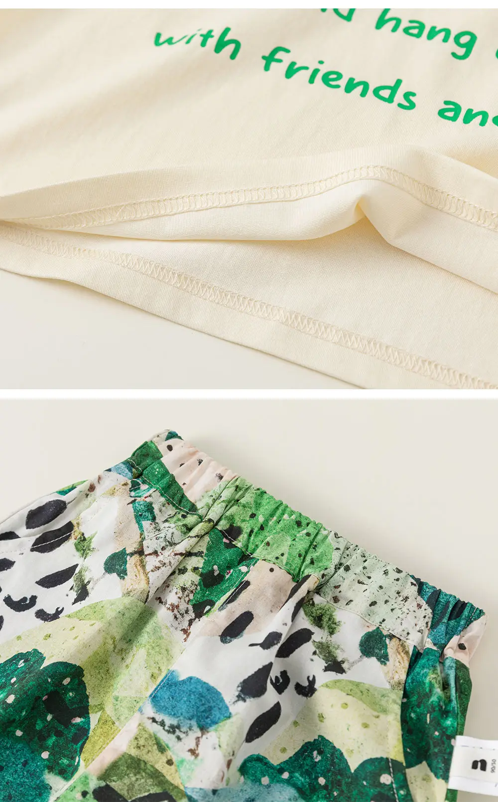Boys T-Shirt & Beach Shorts Set White Green Cactus Print — feature 17