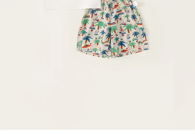 Boys T-Shirt & Beach Shorts Set White Green Cactus Print — feature 20