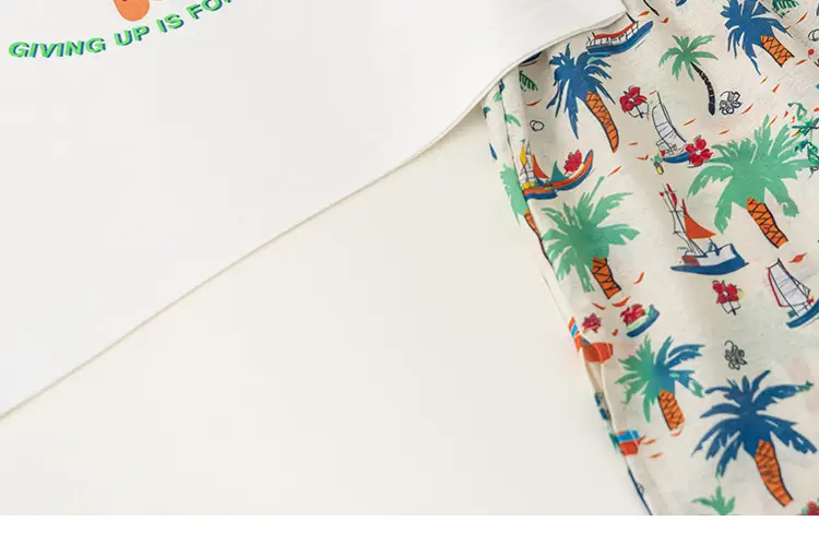 Boys T-Shirt & Beach Shorts Set White Green Cactus Print — feature 22