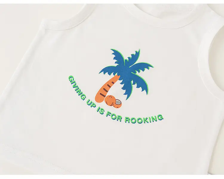 Boys T-Shirt & Beach Shorts Set White Green Cactus Print — feature 35