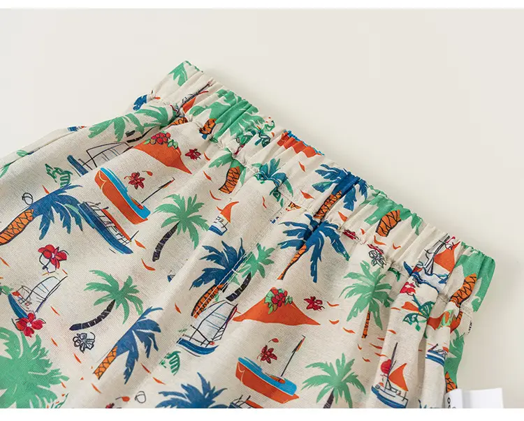 Boys T-Shirt & Beach Shorts Set White Green Cactus Print — feature 39
