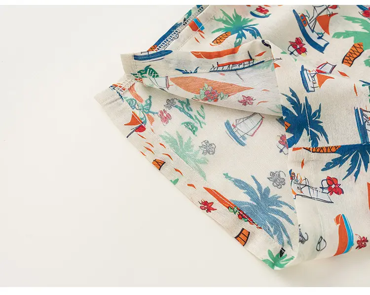 Boys T-Shirt & Beach Shorts Set White Green Cactus Print — feature 41