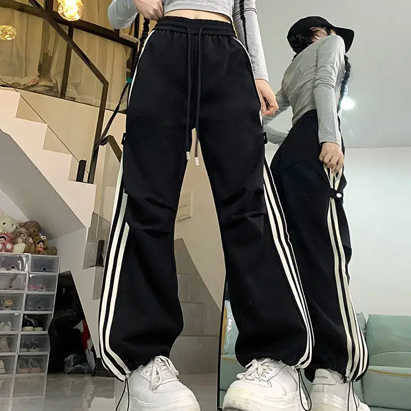 Women American Wide-leg Pants 2024 Spring Autumn Loose Straight Casual Ankle-Tied Sports Pants - Image 5
