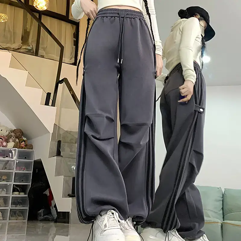 Women American Wide-leg Pants 2024 Spring Autumn Loose Straight Casual Ankle-Tied Sports Pants - Image 6