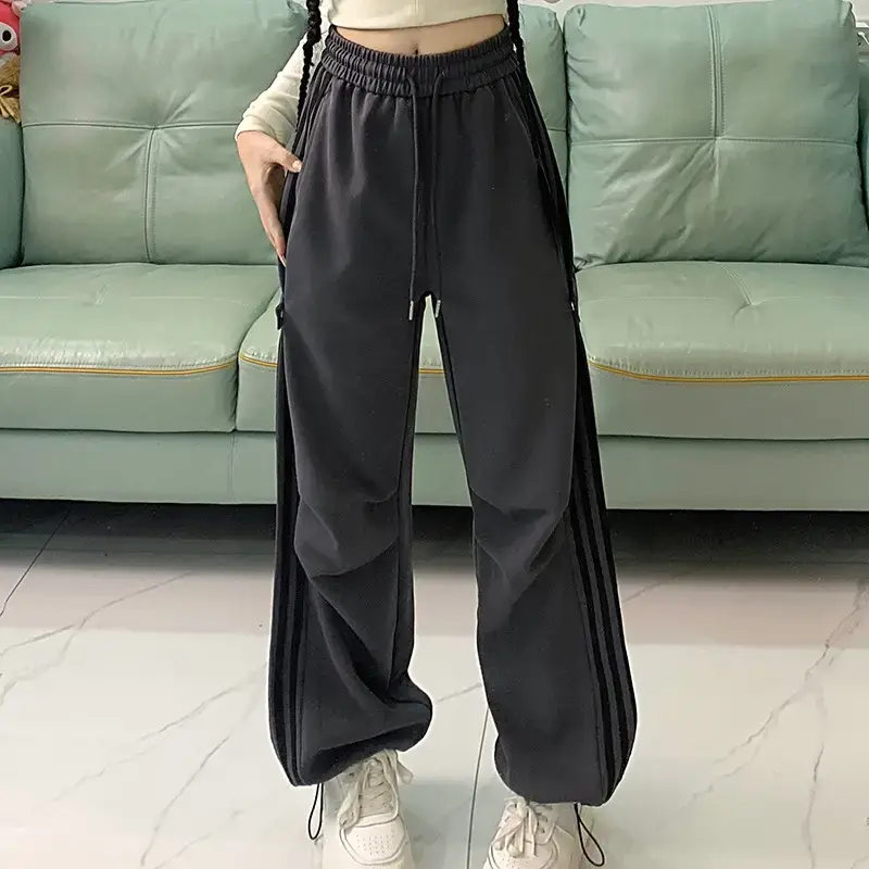 Women American Wide-leg Pants 2024 Spring Autumn Loose Straight Casual Ankle-Tied Sports Pants - Image 7