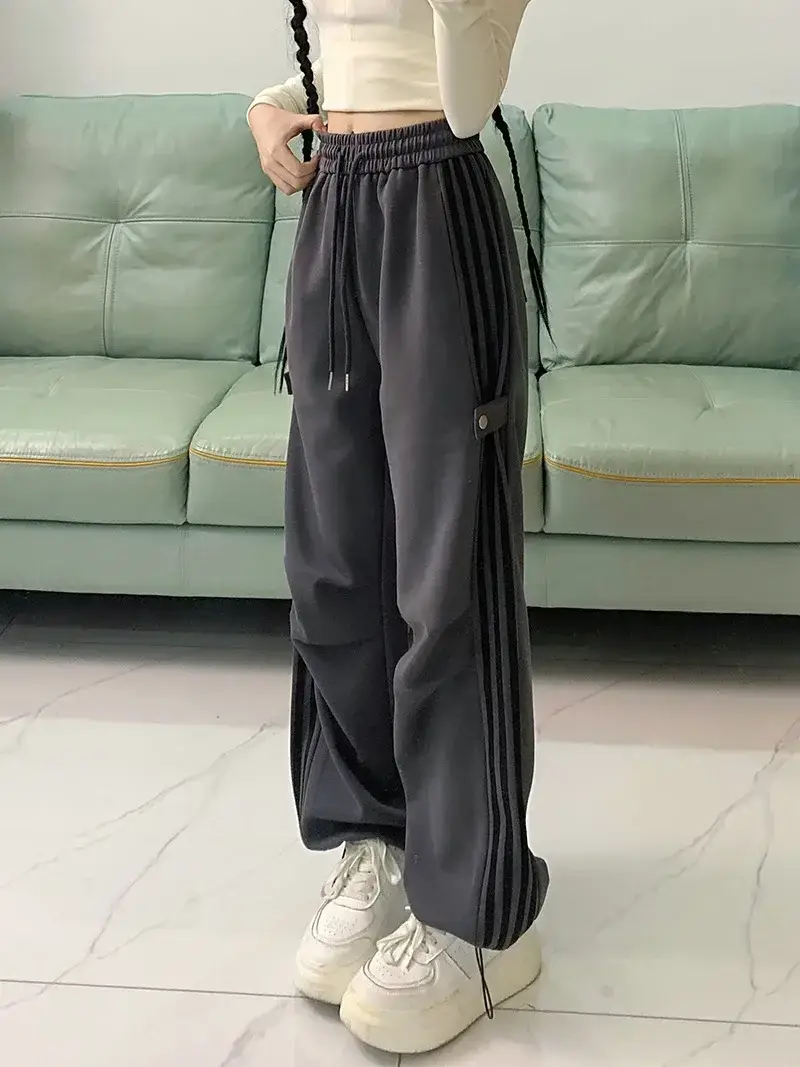 Women American Wide-leg Pants 2024 Spring Autumn Loose Straight Casual Ankle-Tied Sports Pants — feature 15
