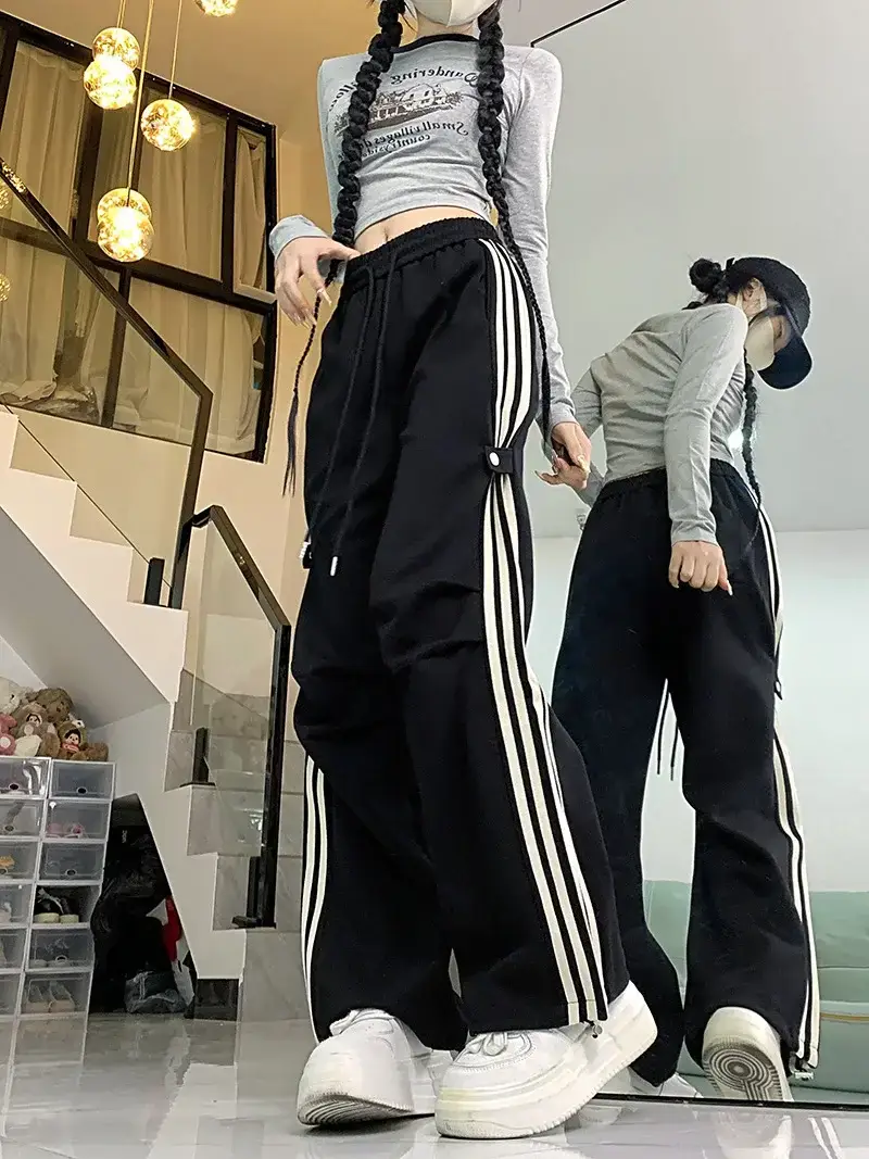 Women American Wide-leg Pants 2024 Spring Autumn Loose Straight Casual Ankle-Tied Sports Pants — feature 18