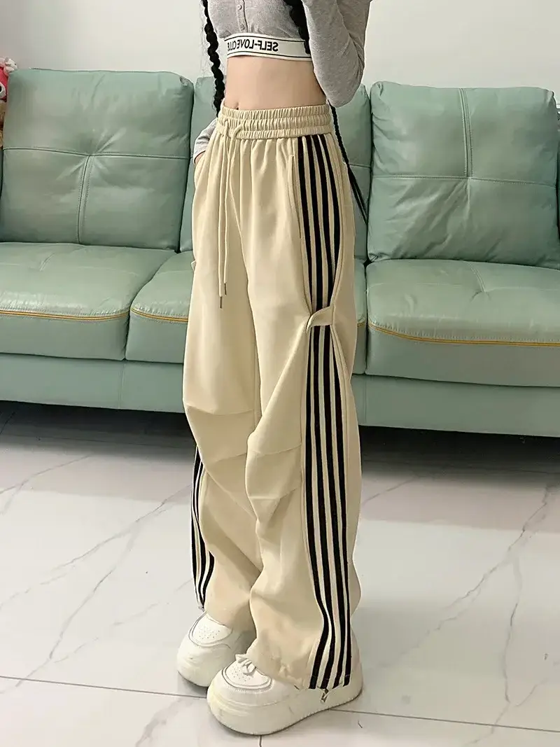 Women American Wide-leg Pants 2024 Spring Autumn Loose Straight Casual Ankle-Tied Sports Pants — feature 3