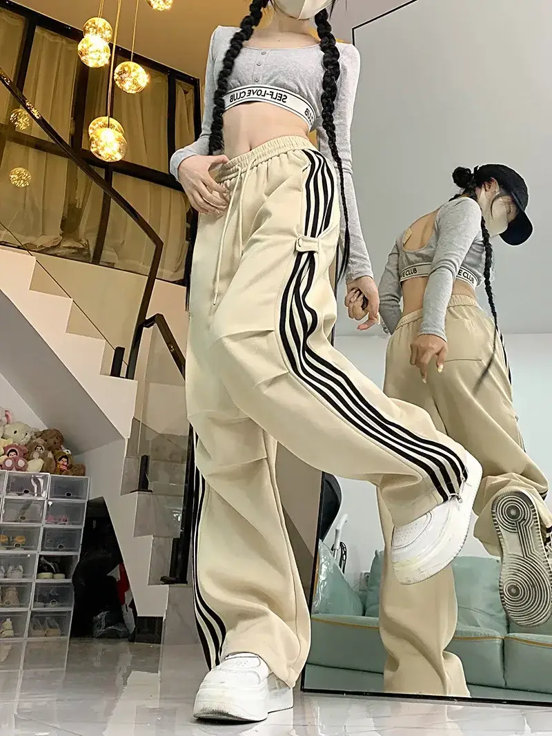 Women American Wide-leg Pants 2024 Spring Autumn Loose Straight Casual Ankle-Tied Sports Pants — feature 6