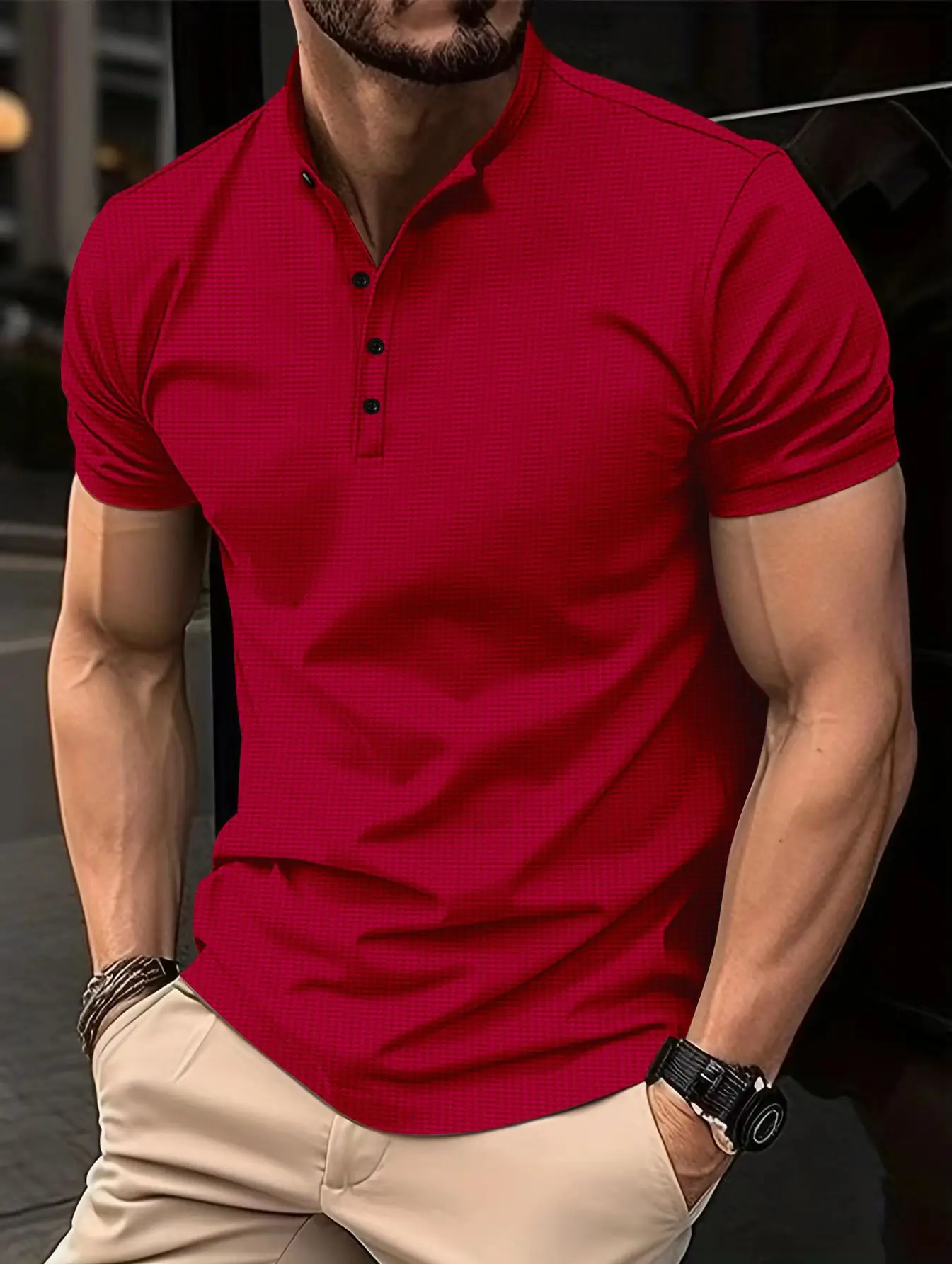 Men Button Collar Polo Shirt Cream 2024 — feature 6