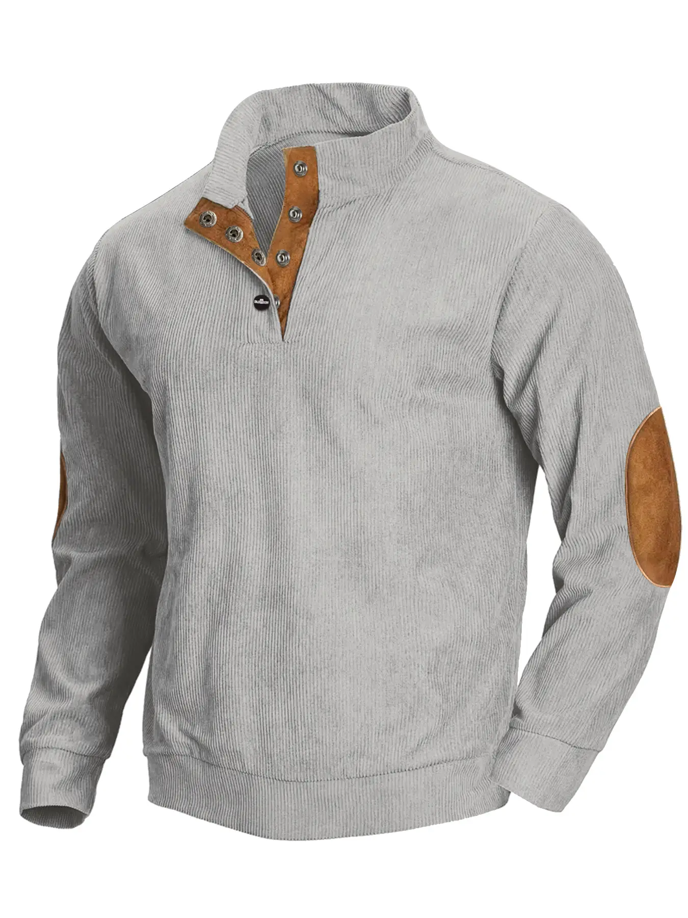 Men's Grey Pit Corduroy Sweatshirt with Button Collar - Image 9