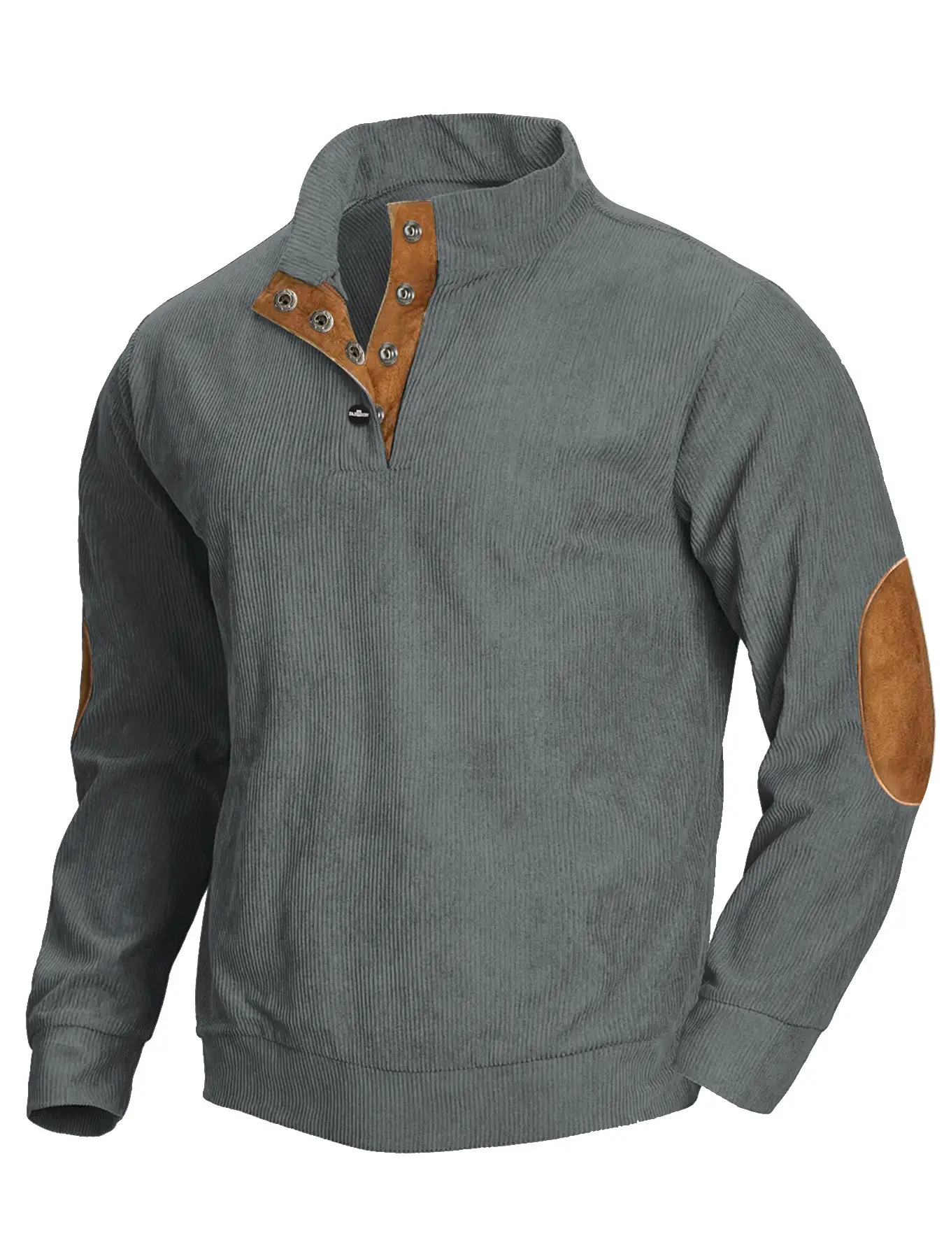 Men's Grey Pit Corduroy Sweatshirt with Button Collar - Image 11