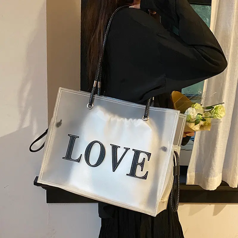 Transparent Jelly Shoulder Bag with LOVE Texture - Image 5