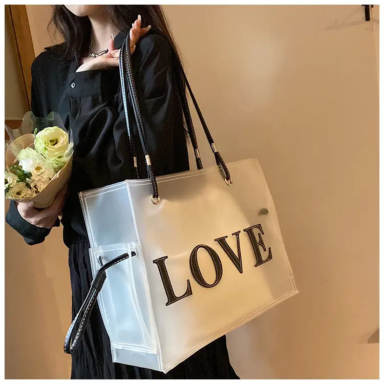Transparent Jelly Shoulder Bag with LOVE Texture — feature 17