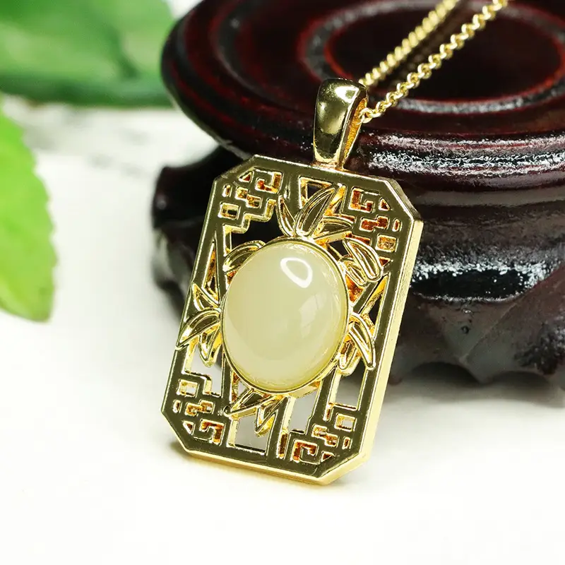 Aiyu Natural Hetian Jade Plain Pendant Clear Water Jade Necklace - Image 3