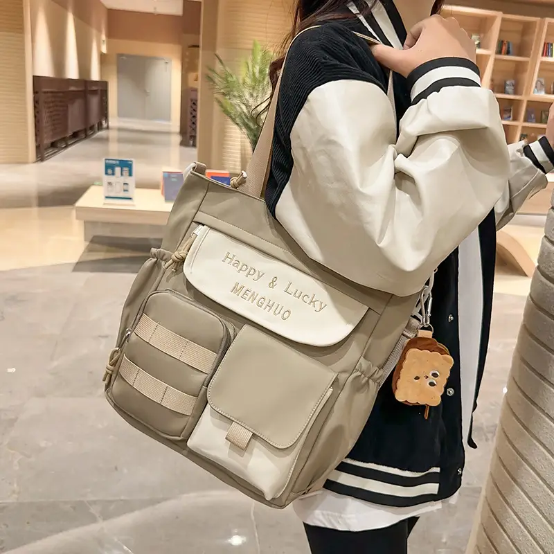 Women's White Oxford Cloth Tote Bag Large Capacity Autumn Winter Crossbody - Image 2