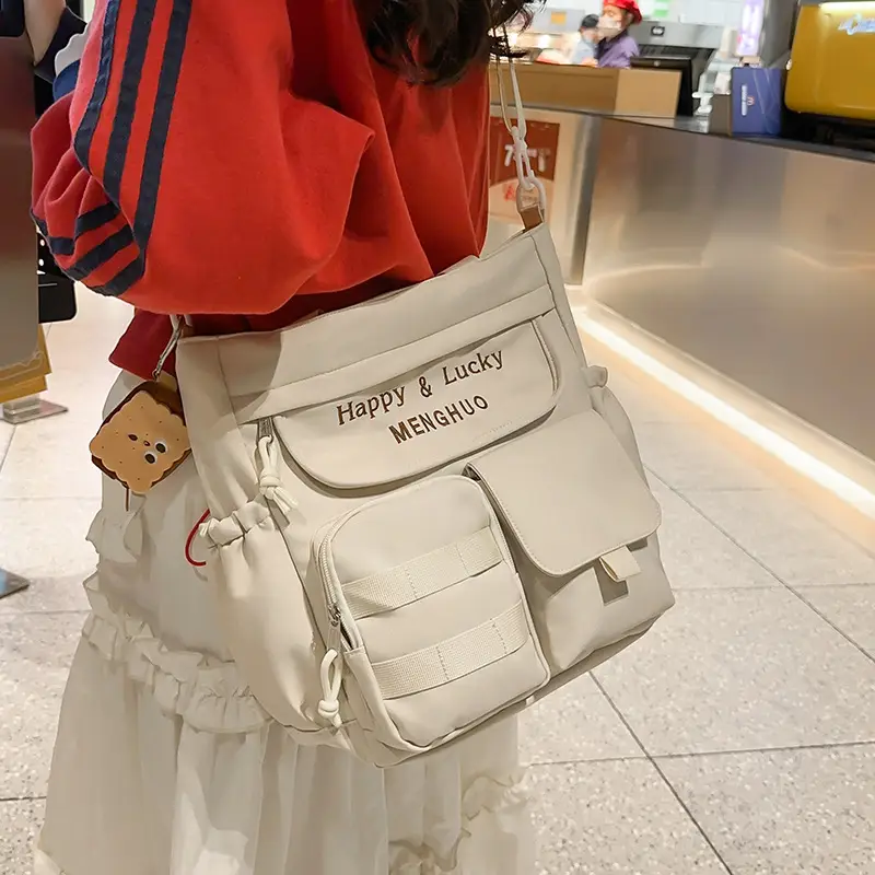 Women's White Oxford Cloth Tote Bag Large Capacity Autumn Winter Crossbody - Image 3