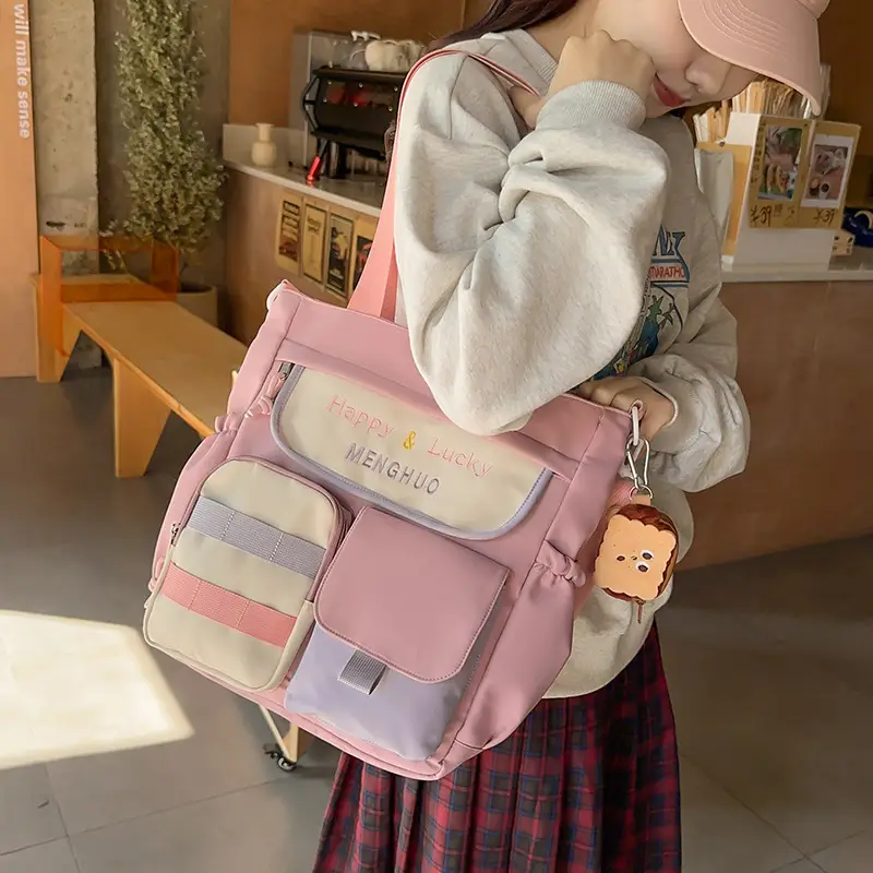 Women's White Oxford Cloth Tote Bag Large Capacity Autumn Winter Crossbody - Image 4