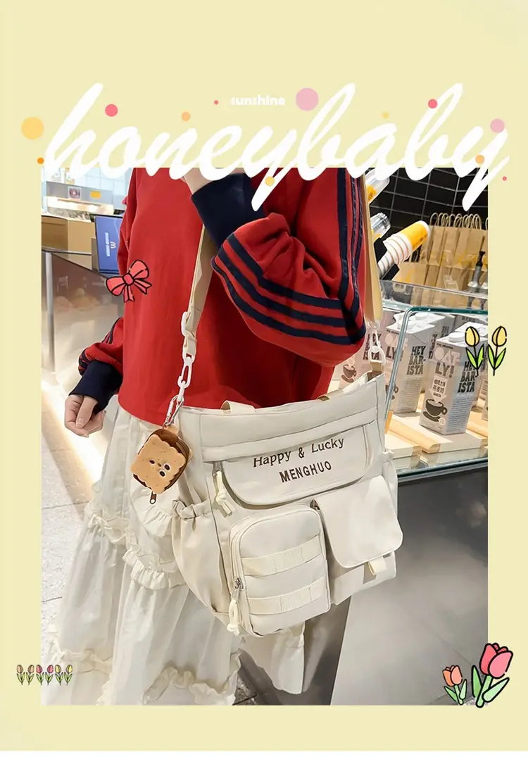 Women's White Oxford Cloth Tote Bag Large Capacity Autumn Winter Crossbody — feature 10