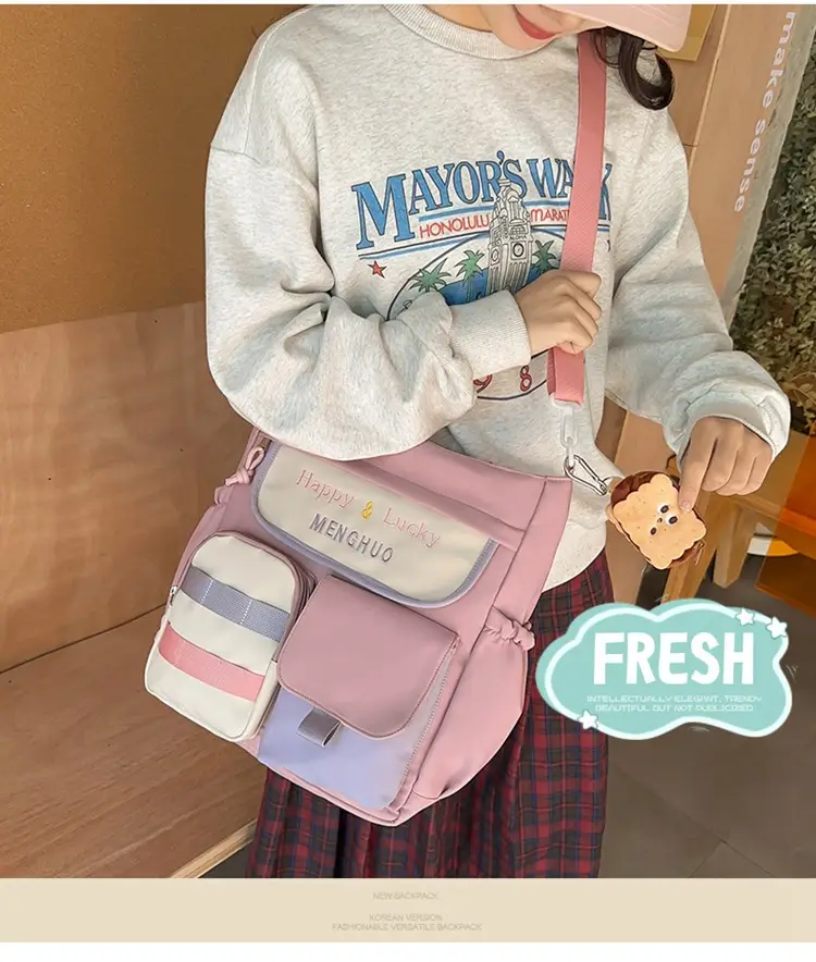 Women's White Oxford Cloth Tote Bag Large Capacity Autumn Winter Crossbody — feature 13