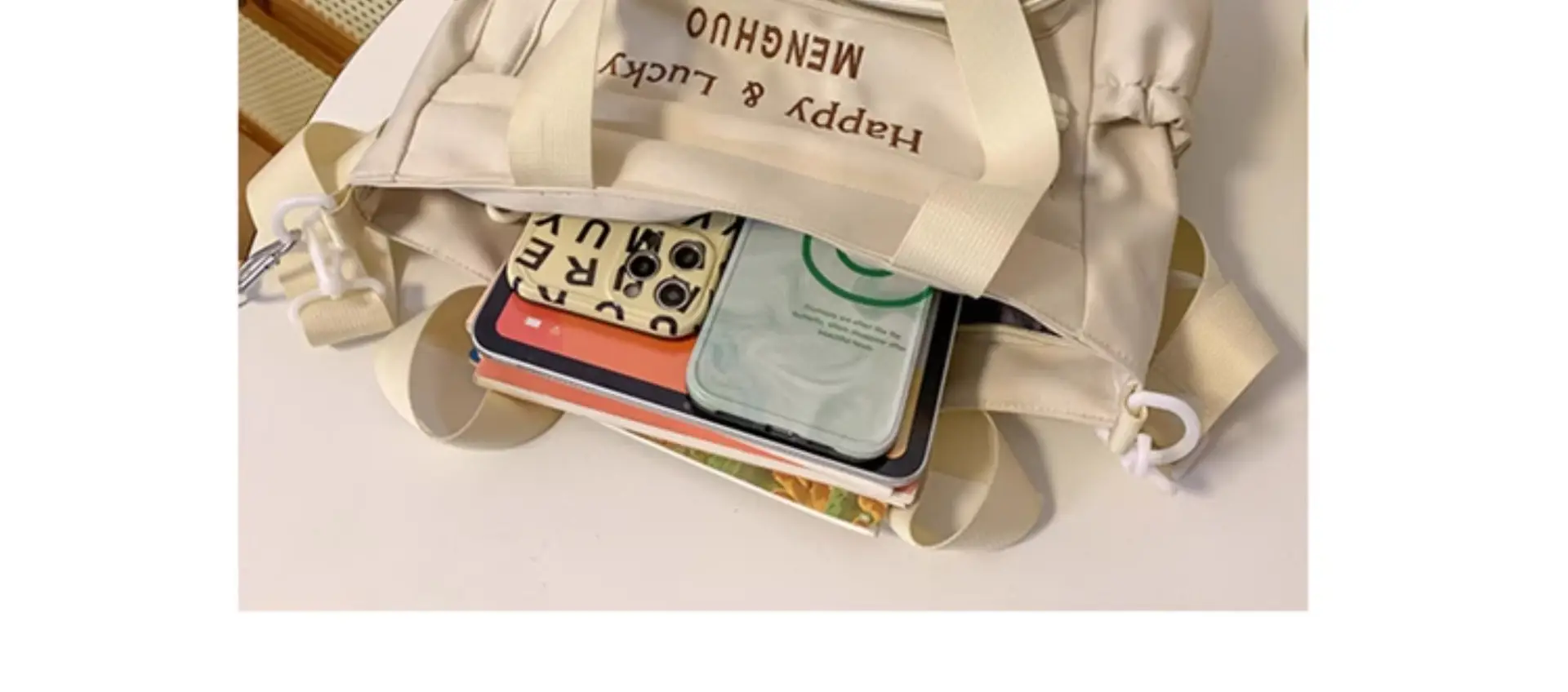 Women's White Oxford Cloth Tote Bag Large Capacity Autumn Winter Crossbody — feature 21