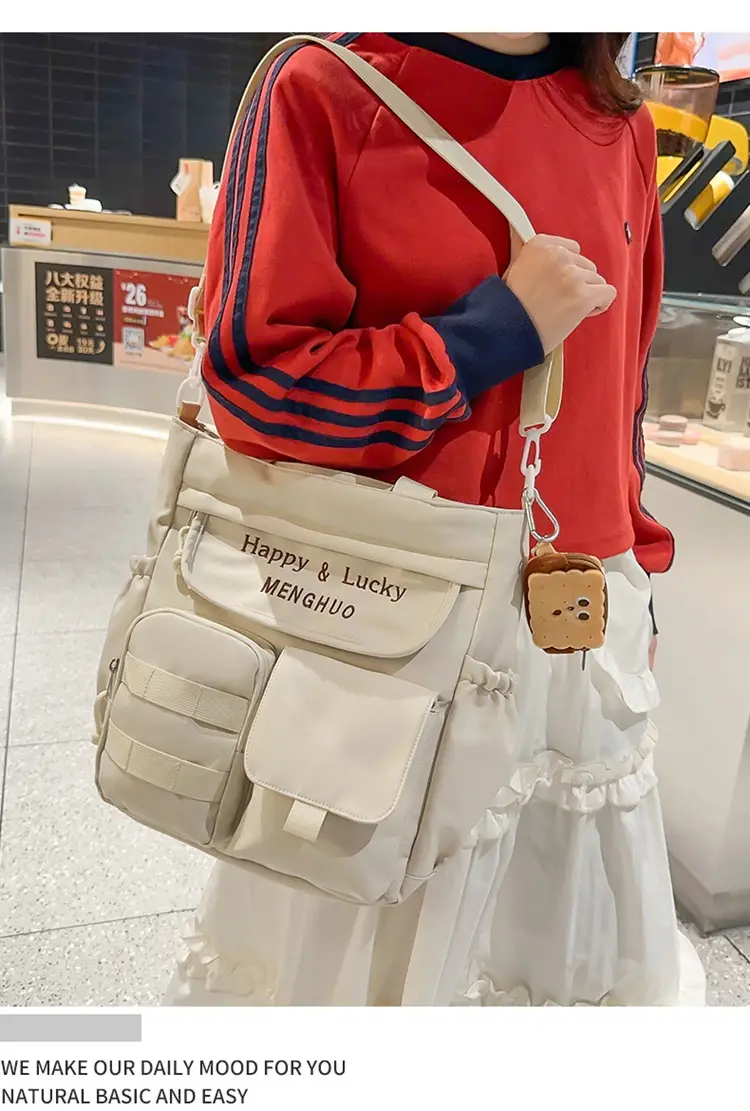 Women's White Oxford Cloth Tote Bag Large Capacity Autumn Winter Crossbody — feature 24