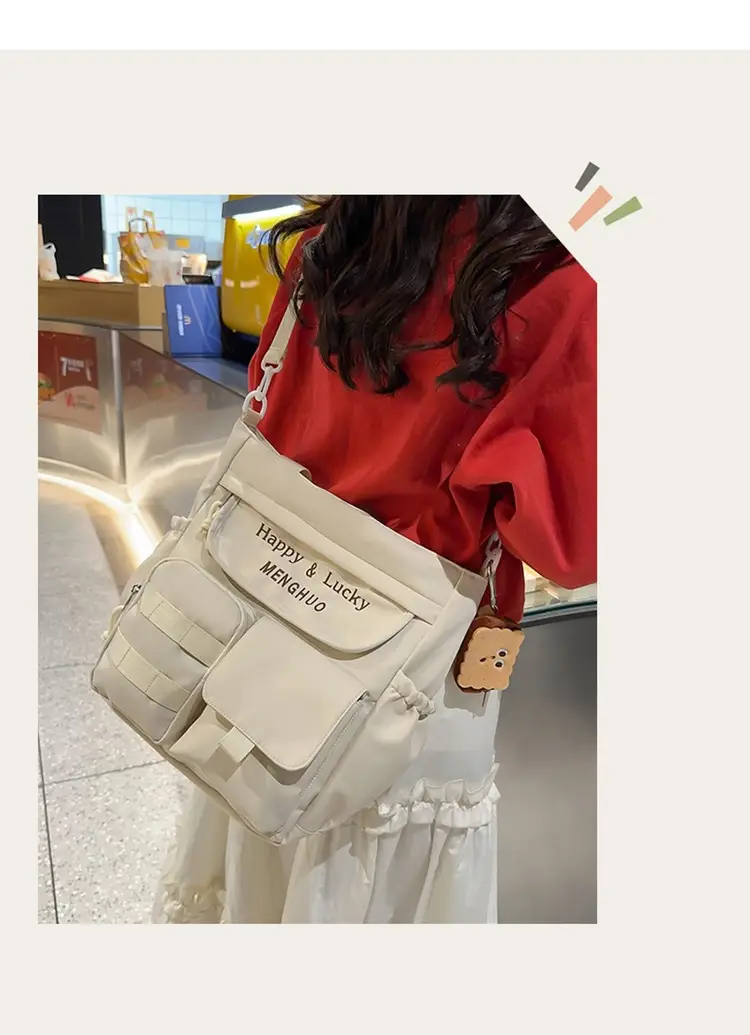Women's White Oxford Cloth Tote Bag Large Capacity Autumn Winter Crossbody — feature 25